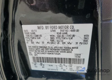 2011 Ford Escape Xlt from USA, damaged, VIN 1FMCU9D71BKB73526